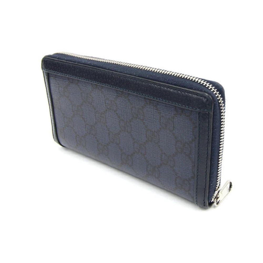 Gucci Ophidia GG Supreme Zip Around Wallet Navy Blue Leather Long - Picture 2 of 9